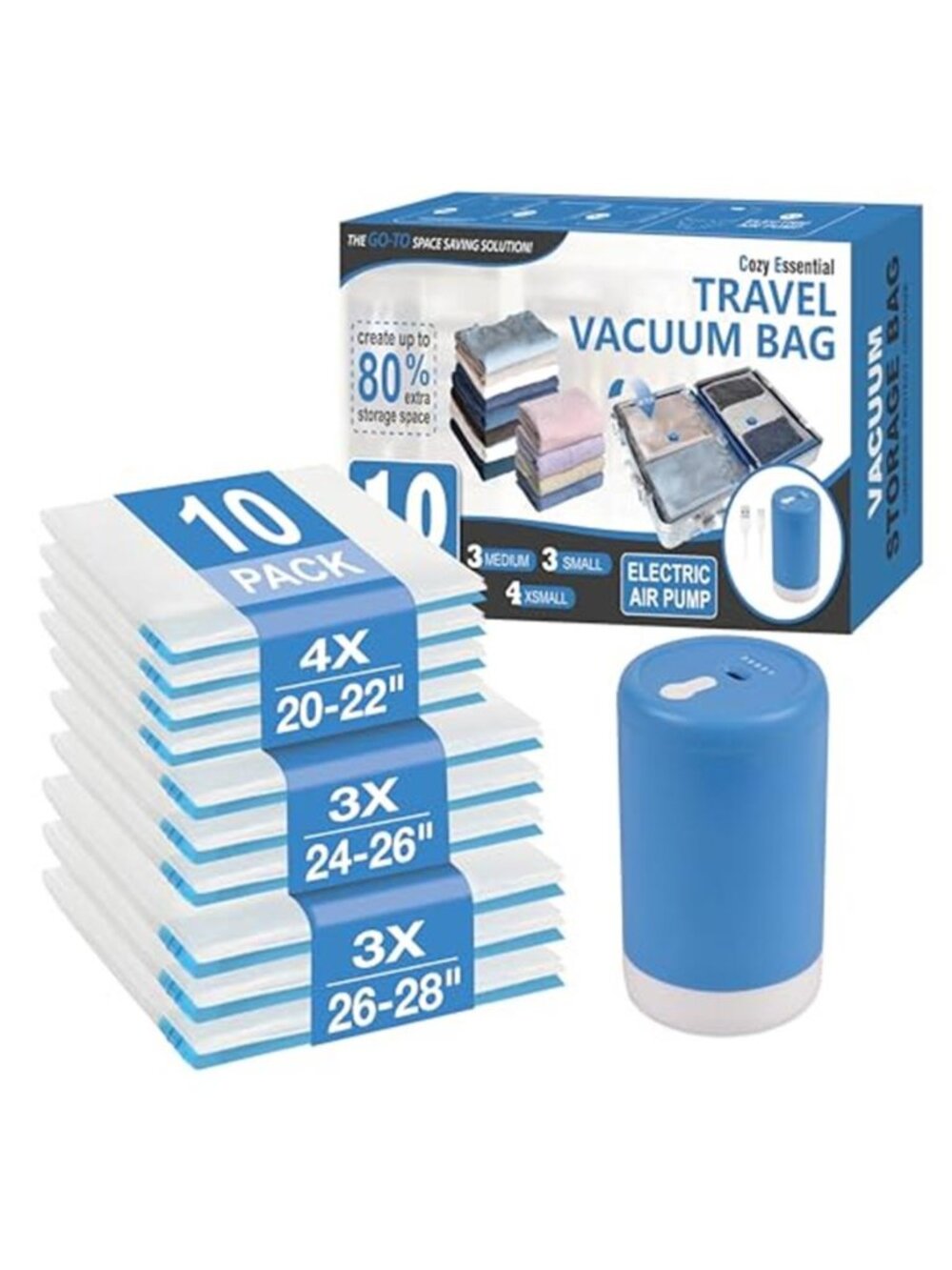 Vacuum Storage Bags Space Saver Travel Luggage Organizer Set with Pump 10 Piece